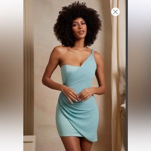 Elegant One-Shoulder Blue Dress